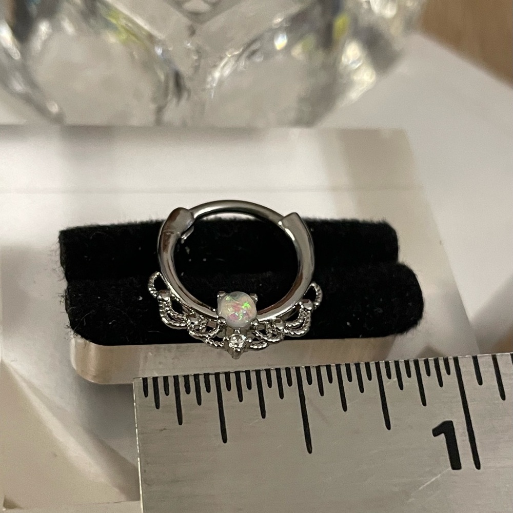 16G Opal & CZ Surgical Steel 10mm Single Hoop Septum/ Daith Clicker NWT - Picture 9 of 11